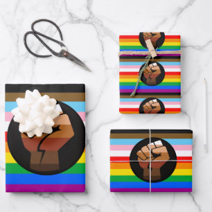 LGBTQ+ Progress POC Pride Flag Wrapping Paper Sheet