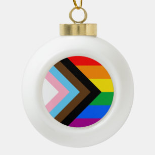 LGBTQ+ Progress Pride Ceramic Ball Christmas Ornament