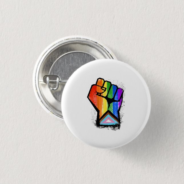 LGBTQ PROGRESS PRIDE FIST 1 INCH ROUND BUTTON (Front & Back)