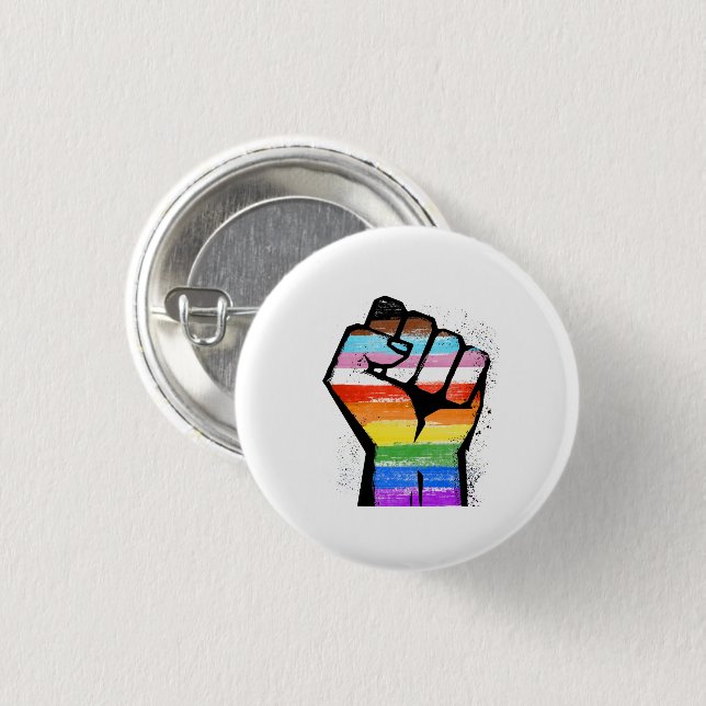 LGBTQ PROGRESS PRIDE FIST 1 INCH ROUND BUTTON (Front & Back)