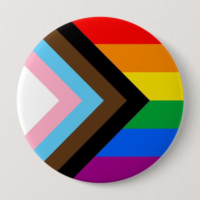 LGBTQ+ Progress Pride Flag 4 Inch Round Button (Front)