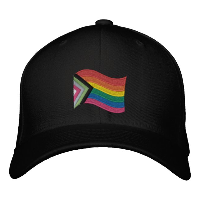 LGBTQ+ Progress Pride Flag Embroidered Baseball Ca Embroidered Hat (Front)