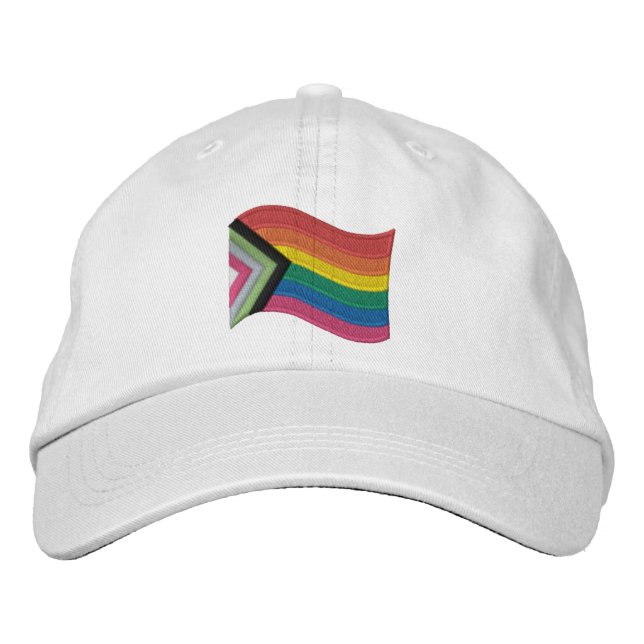 LGBTQ+ Progress Pride Flag Embroidered Baseball Ca Embroidered Hat (Front)