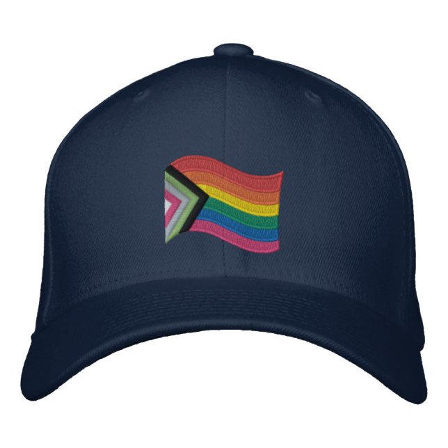 LGBTQ+ Progress Pride Flag Embroidered Baseball Ca Embroidered Hat (Front)