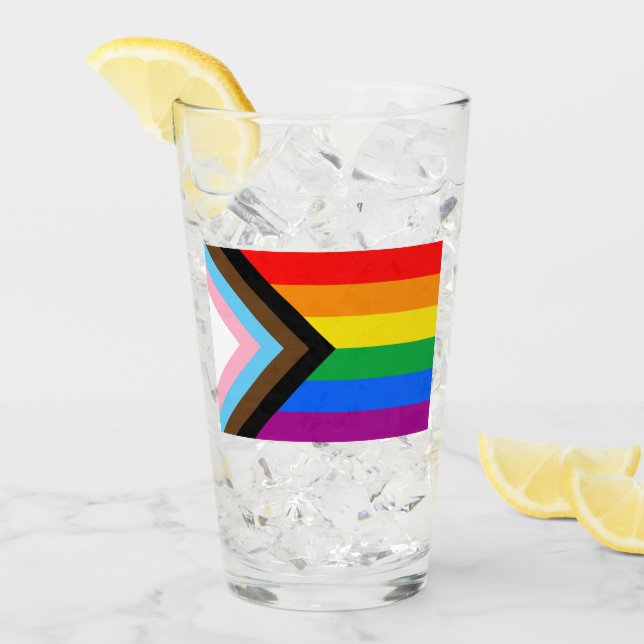 LGBTQ+ Progress Pride Flag Glass (Front Ice)