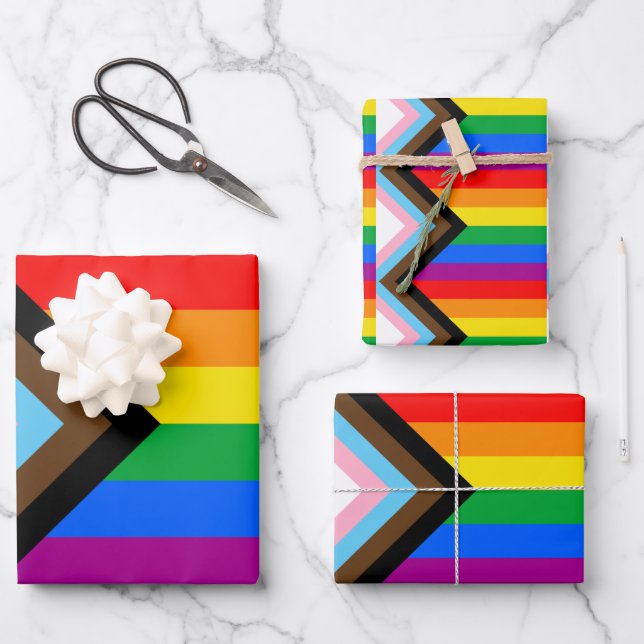 LGBTQ+ Progress Pride Flag Wrapping Paper Sheet (Front)