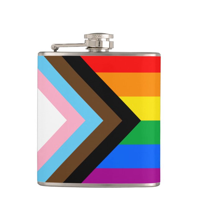LGBTQ+ Progress Pride Hip Flask (Front)