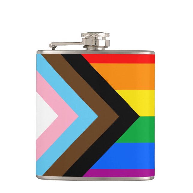 LGBTQ+ Progress Pride Hip Flask (Front)