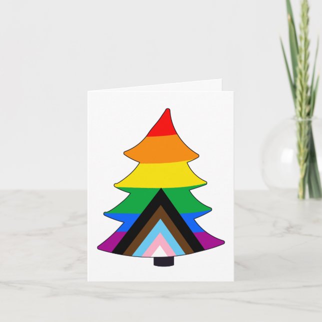 LGBTQ+ Progress Pride Holigay Tree Card (Front)