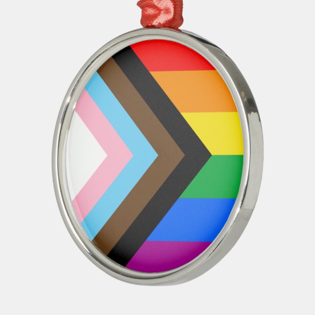 LGBTQ+ Progress Pride Metal Ornament (Left)