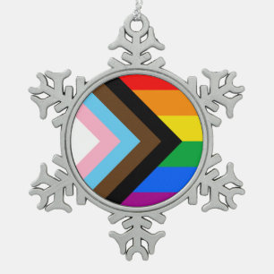 LGBTQ+ Progress Pride Snowflake Pewter Christmas Ornament