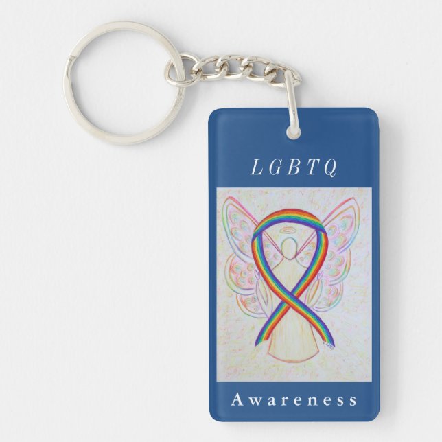 LGBTQ Rainbow Awareness Ribbon Angel Porte - clés  (Devant)