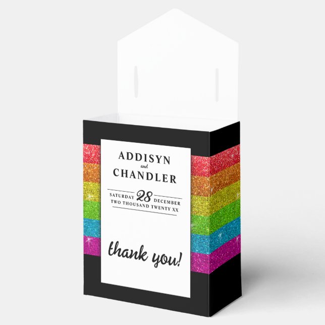 LGBTQ Rainbow Black Chic Modern Wedding Glitter Favor Box (Opened)