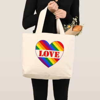 LGBTQ+ Rainbow Flag Love Heart for Pride Month -  Large Tote Bag