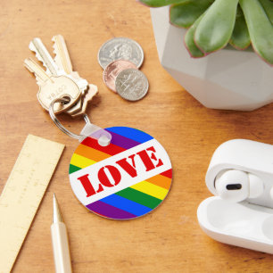 LGBTQ+ Rainbow Flag with Love for Pride Month - Keychain
