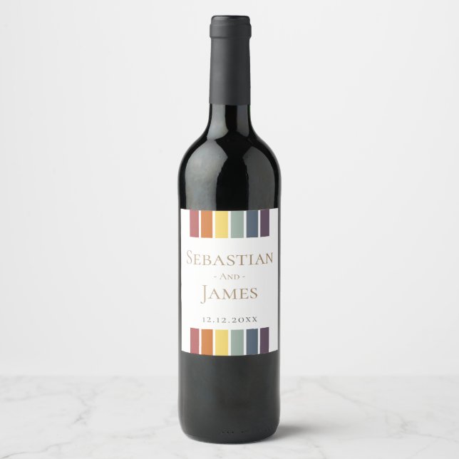 LGBTQ Rainbow Gay Elegant Wedding Wine Label (Front)
