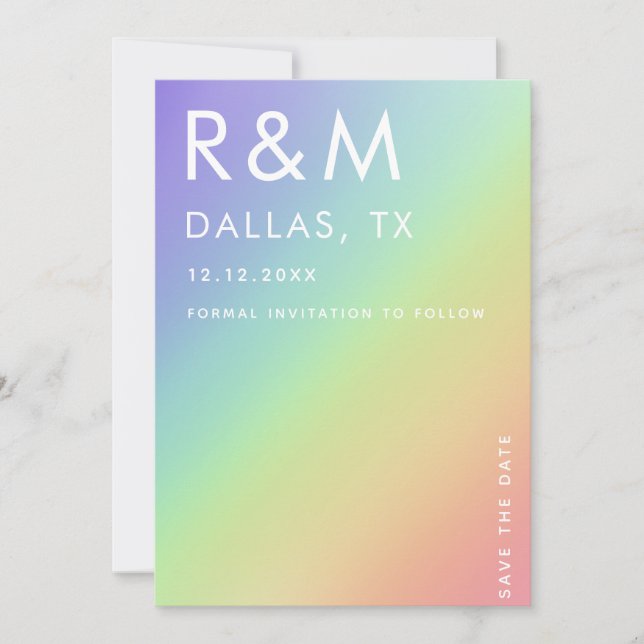 LGBTQ Rainbow Gradient Minimalist Monogram Pride Invitation (Front)