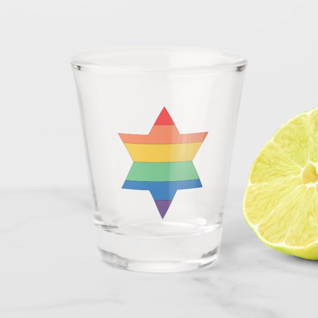 LGBTQ Rainbow Jewish Star Shot Glass (Front)