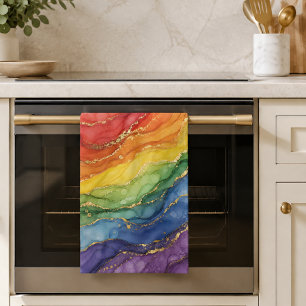 LGBTQ Rainbow Marble Kitchen Towel