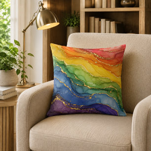 LGBTQ Rainbow Marble Throw Pillow