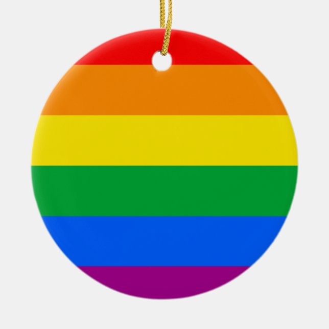 LGBTQ+ Rainbow Pride Flag Ceramic Ornament (Front)