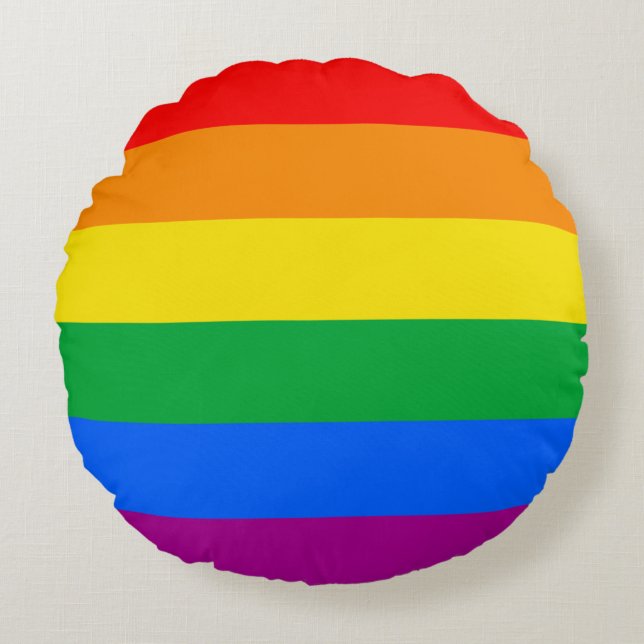 LGBTQ+ Rainbow Pride Flag Round Pillow (Front)