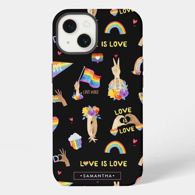  LGBTQ Rainbow Pride Pattern | Monogram iPhone Case (Back)