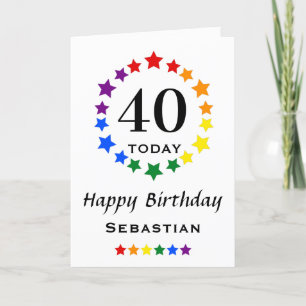 LGBTQ Rainbow Stars - 40 Today or Any Age Birthday Card