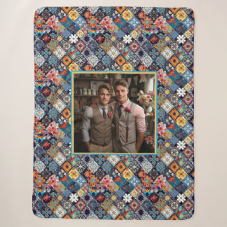 LGBTQ Retro Geometric Tapestry Quilt Wedding Sherpa Blanket