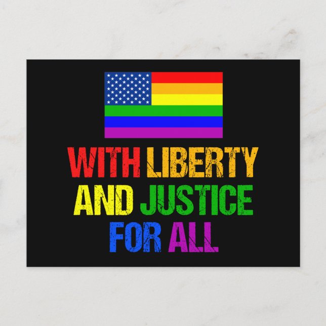 LGBTQ Rights Rainbow American Flag Gay Pride Black Postcard (Front)