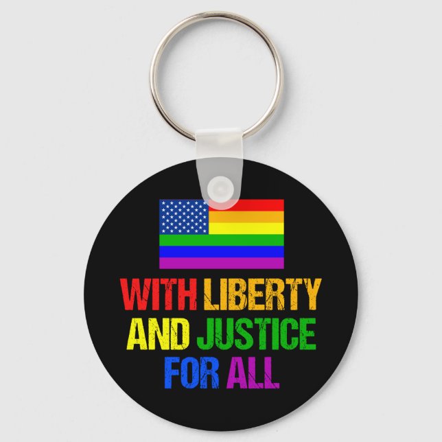 LGBTQ Rights Rainbow American Flag Gay Pride Keychain (Front)