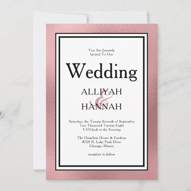 LGBTQ Rose Gold Black Modern Faire-part de mariage (Devant)