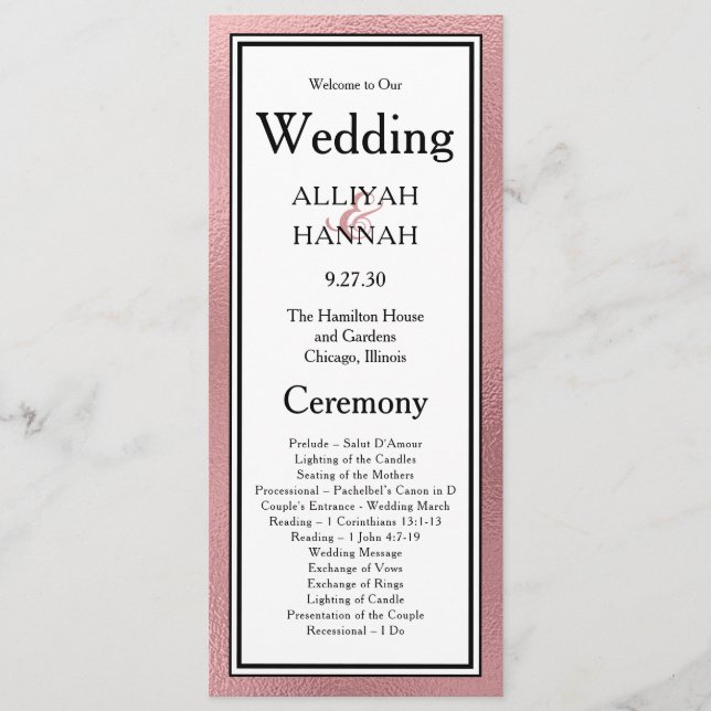 LGBTQ Rose Gold Programme de mariage moderne (Devant)