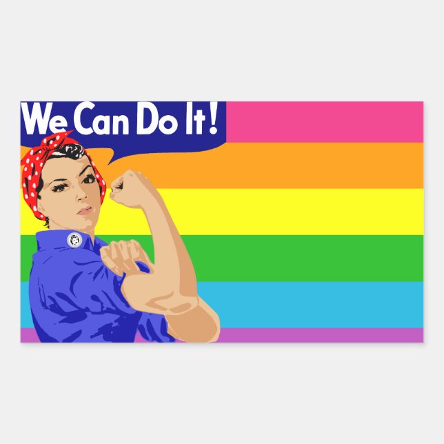 LGBTQ ROSIE THE RIVETER WITH RAINBOW FLAG STICKER (Front)