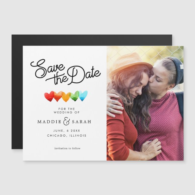 LGBTQ - Save the Date Script with Photo Magnetic Invitation (Front/Back)