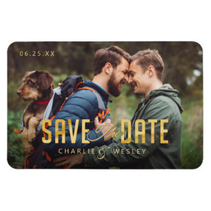 LGBTQ Simple Traditional Save the Date with Photo Magnet