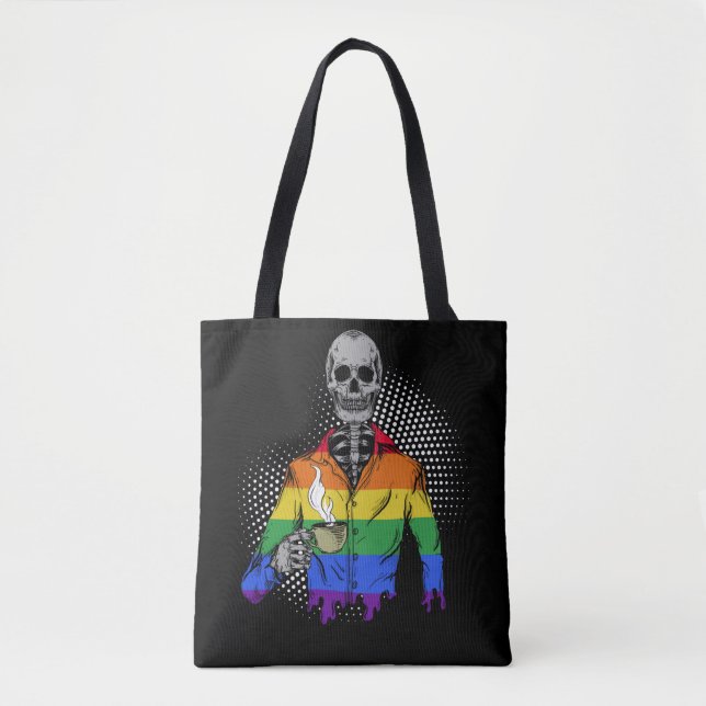 LGBTQ Skeleton drinking Coffee Skull Tote Bag (Front)