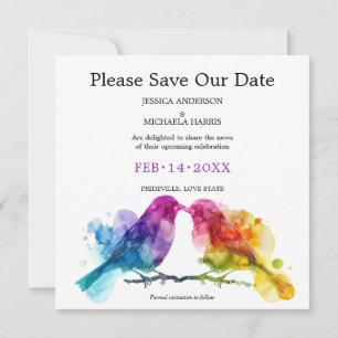 LGBTQ+ square Rainbow Lovebirds Save The Date