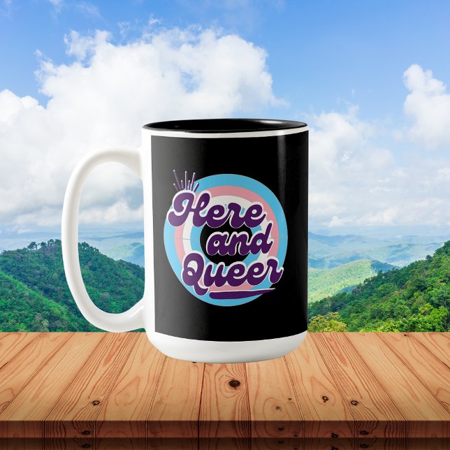 LGBTQ: Transgender Flag - Here and Queer Two-Tone Coffee Mug (Creator Uploaded)
