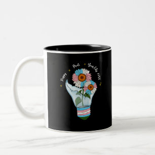 LGBTQ: Transgender Flag Sunflowers in a Light Bulb Two-Tone Coffee Mug