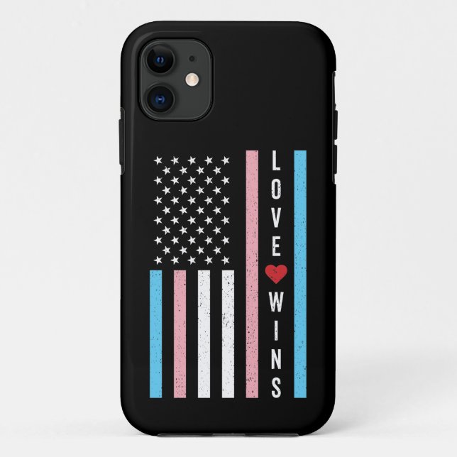 LGBTQ Transgender Pride Love Wins US American Flag Case-Mate iPhone Case (Back)