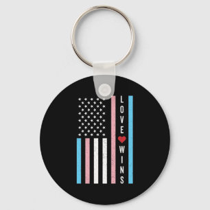 LGBTQ Transgender Pride Love Wins US American Flag Keychain