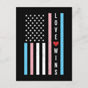 LGBTQ Transgender Pride Love Wins US American Flag Postcard
