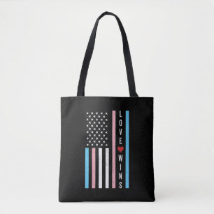 LGBTQ Transgender Pride Love Wins US American Flag Tote Bag