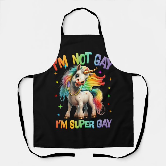 LGBTQ Unicorn Super Gay Pride LGBT Ally Rainbow Fl Apron (Front)