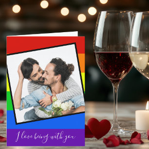 LGBTQ Valentines Day Couple Photo Custom Rainbow Card