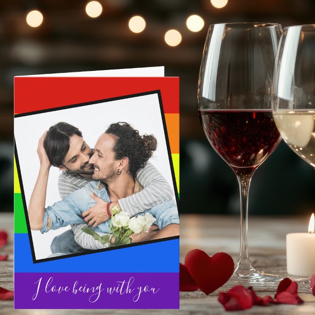 LGBTQ Valentines Day Couple Photo Custom Rainbow Card (Creator Uploaded)