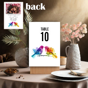 LGBTQ+ wedding Rainbow Lovebirds Table Number