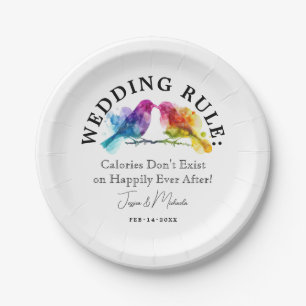 LGBTQ+ Wedding Rule Rainbow Lovebirds Paper Plate