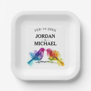 LGBTQ+ with names Rainbow Lovebirds Paper Plate